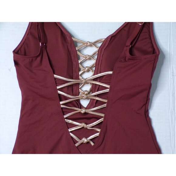 🆕 Bleu Rod Beattie Kore Lace Up One Piece Swimsuit 8 Chipotle Brown - Picture 5 of 6